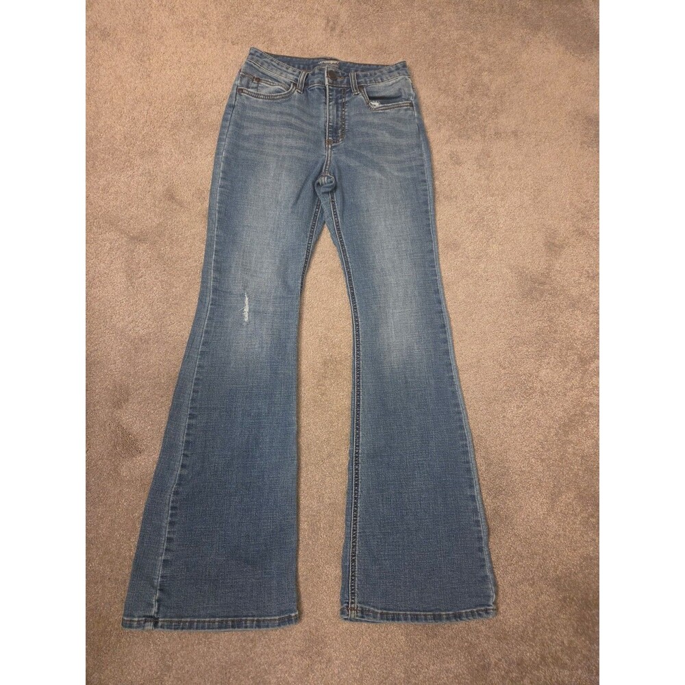 Wrangler Flare Leg Jeans Distressed Detailing Medium Wash Size 4